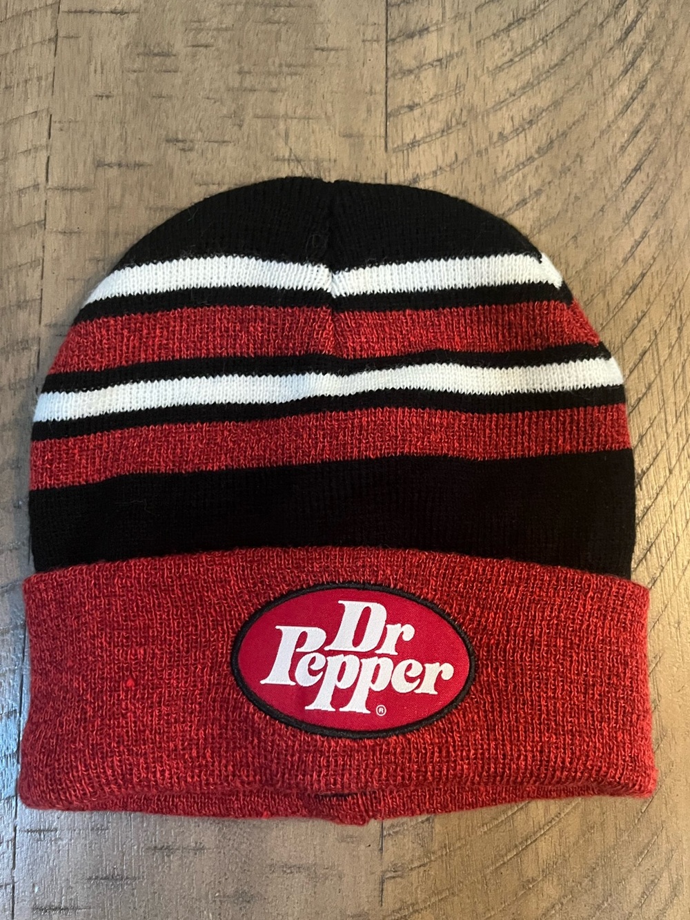Dr Pepper Red & Black Striped Knit Beanie